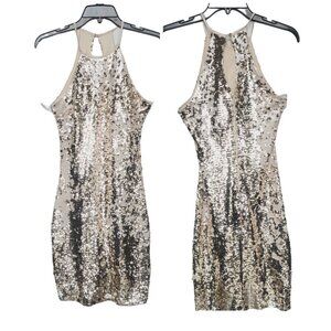 🤩Women Dress Sz 3 Jr Sequin hearts Gold mesmerizing Sequin Mini cocktail Party